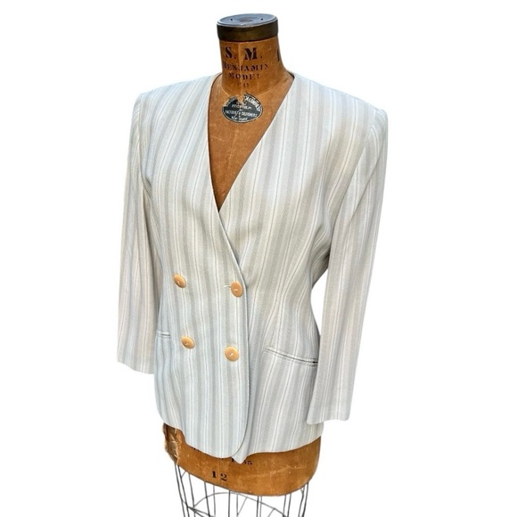M Daquin Jackets & Blazers - Vintage M Dequin PARIS Striped Double Breasted Blazer Old Money Quiet Luxury 90’